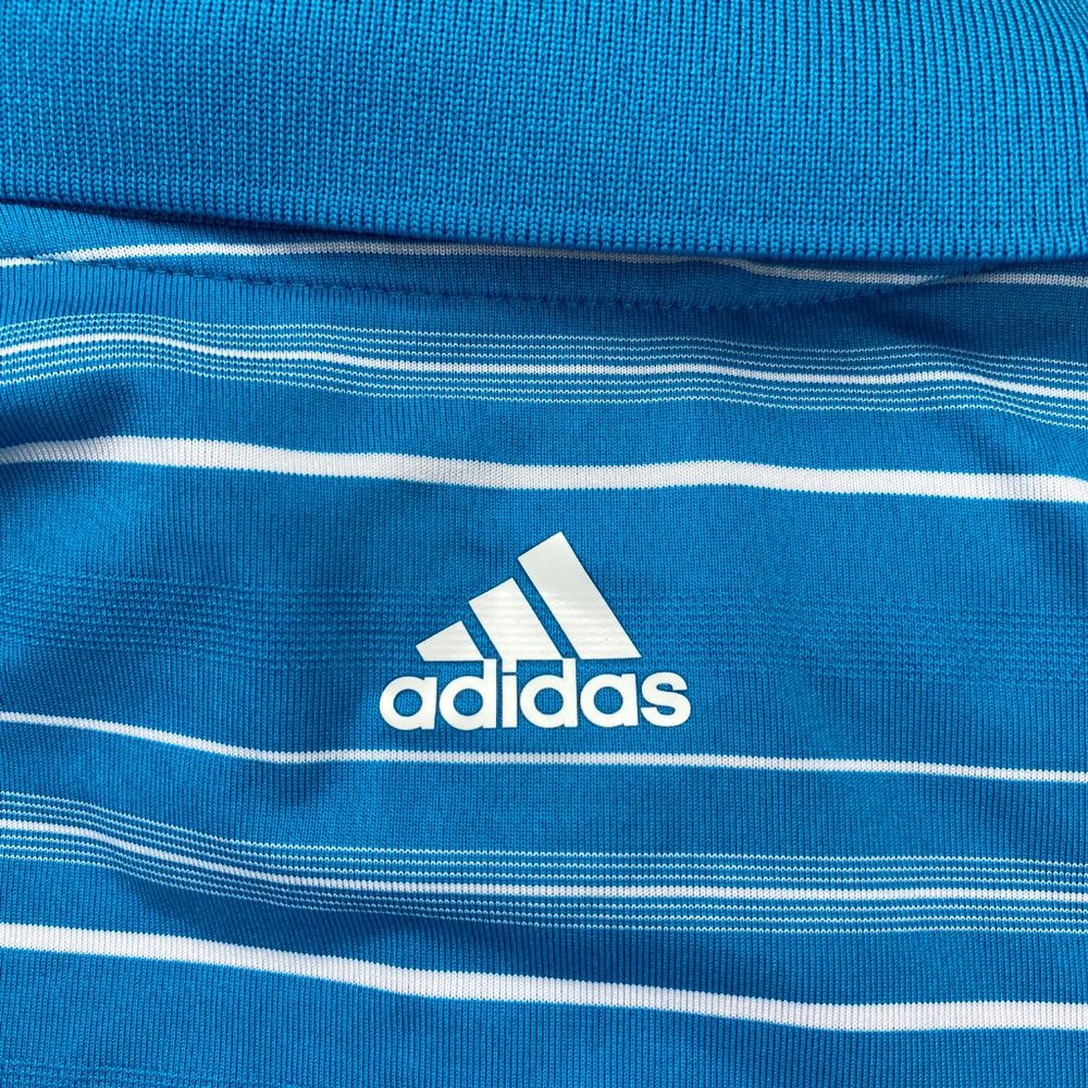 Adidas Pure Motion Golf Shirt Men Large L Blue White Striped Casual Polo Golfing - Picture 5 of 8